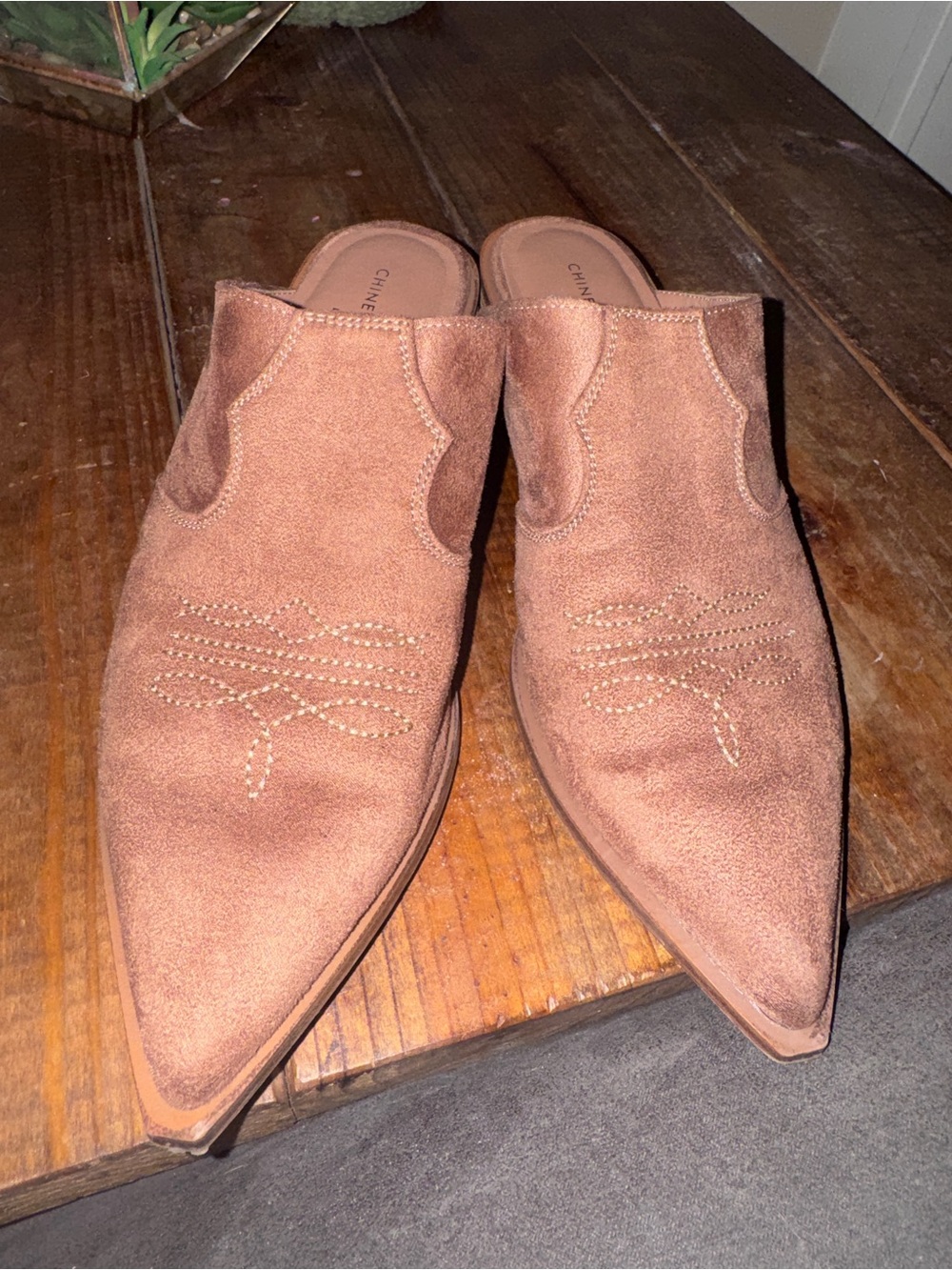 Chinese Laundry Pointed-Toe Suede Mule Slides - Brown